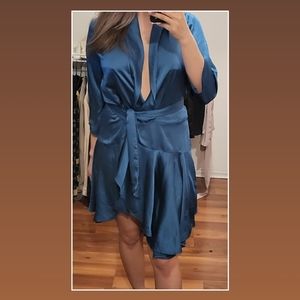 Wrap dress with cascading skirt